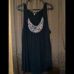 Lane Bryant size 1X, sleeveless, sequined black top.